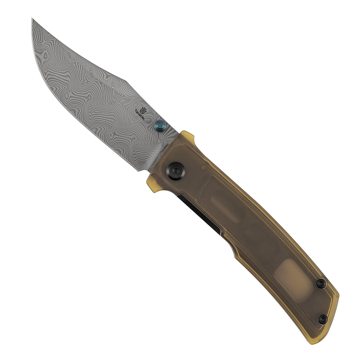 Tenable Bison Folding Knife | 3.24'' Water Ripple Damascus Blade | Amber PEI/Ultem Handle | Ray Laconico Knives Design | B2108A5
