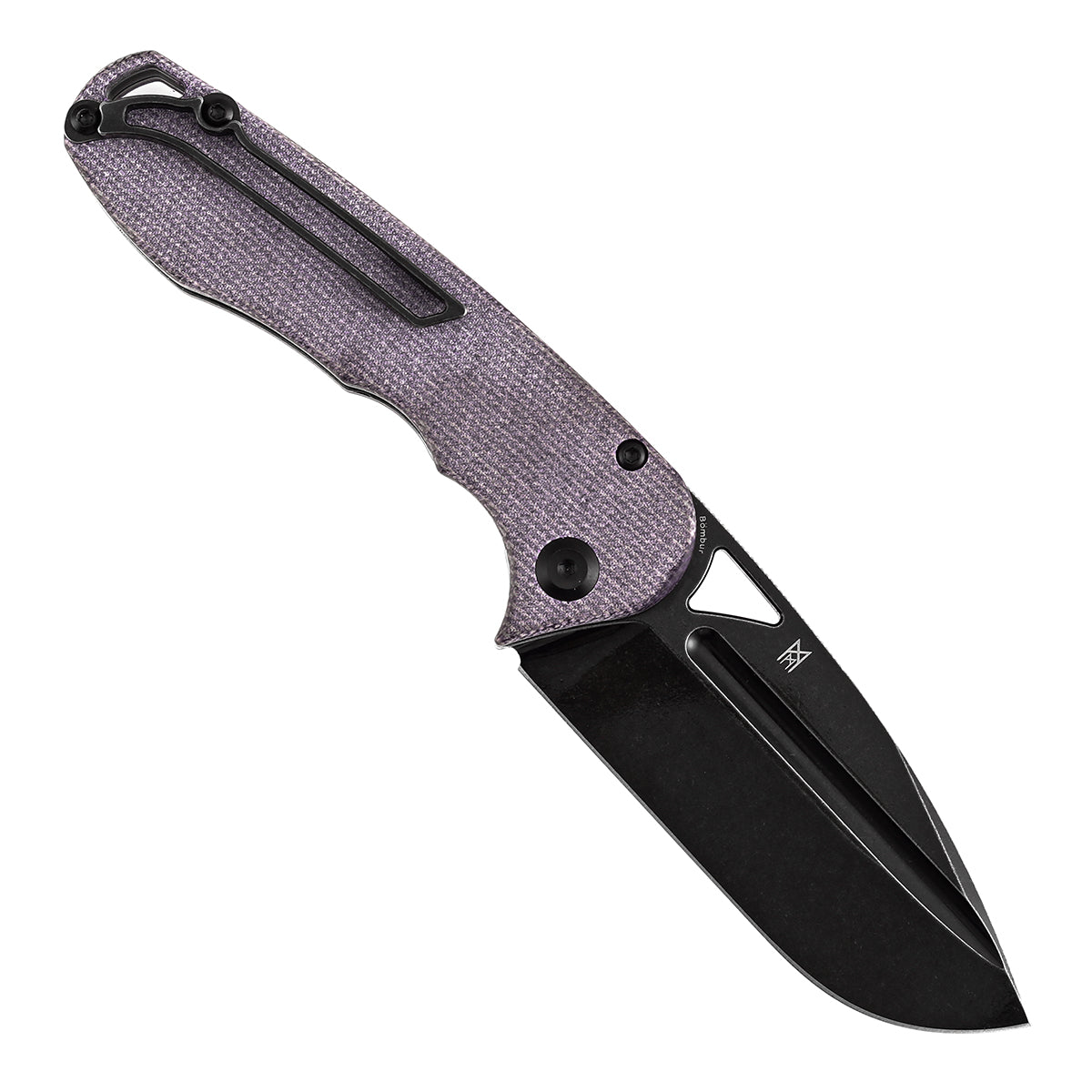Pre-order: Ships on the Nov. 21st - Tenable Bömbur Folding Knife Purple Micarta Handle (3.53'' Blackwashed D2 Blade) Midgards Messer Design--T1054A6