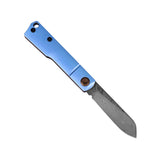 Tenable Riflestock Lock Back Folding knife | 2.34" Water Ripple Damascus Blade | Light Blue Anodized Aluminum Handle | Nick Swan Knives Design - B2131S1