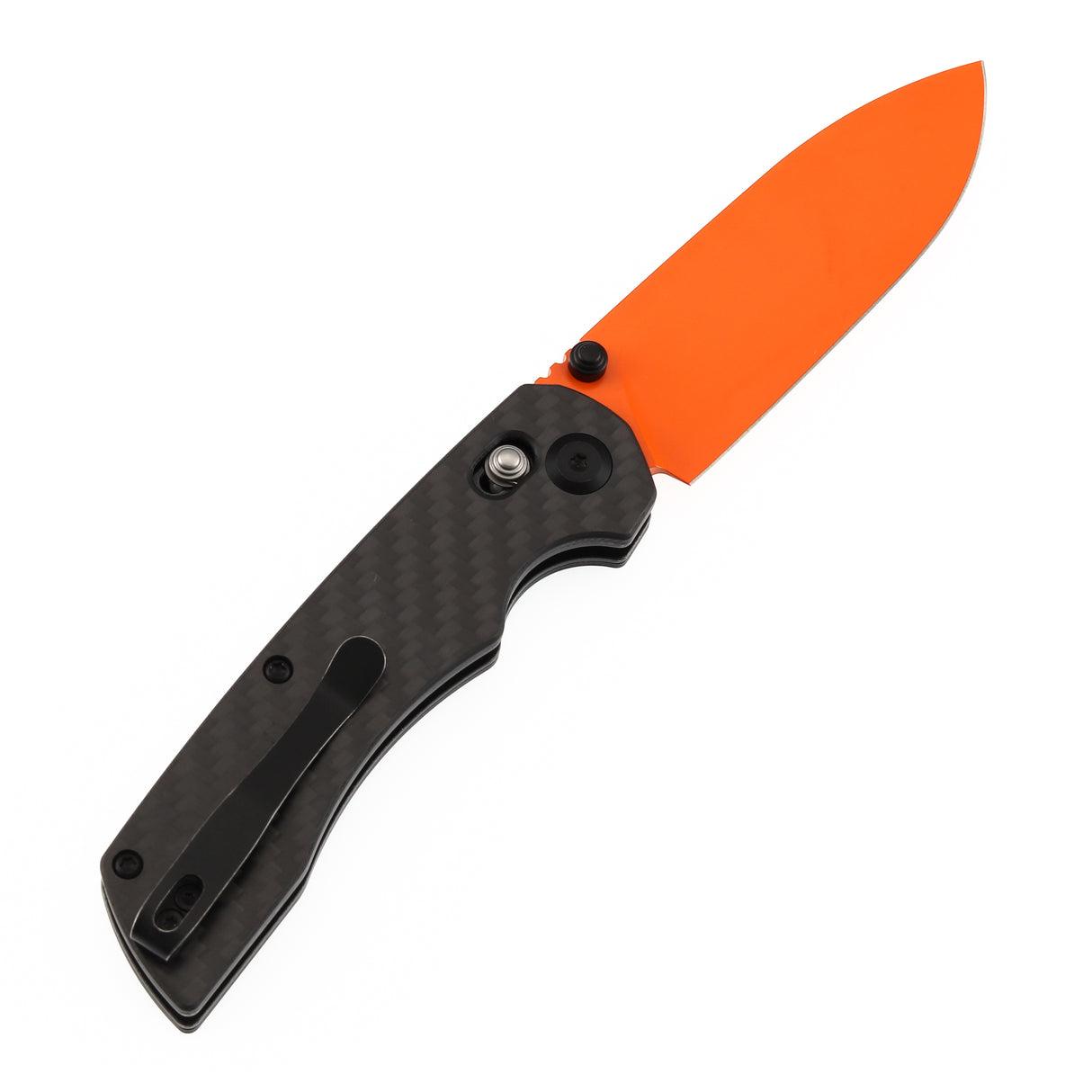 Tenable Kryo Cross Bar Twill Carbon Fiber+G10 Handle | 3.58‘’ Orange Coated 14C28N Blade | Kim Ning Design-T1001V12