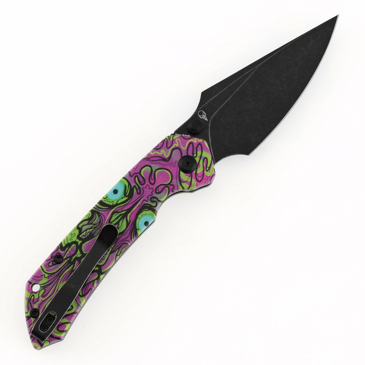 Tenable Fenrir Top Liner Lock Folding Knife| 3.4“ Blackwash Nitro-V Blade | Jade G10 with Purple Undead Print Handle | Sparrow Knife Design | B1034H17
