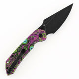 Tenable Fenrir Top Liner Lock Folding Knife| 3.4“ Blackwash Nitro-V Blade | Jade G10 with Purple Undead Print Handle | Sparrow Knife Design | B1034H17