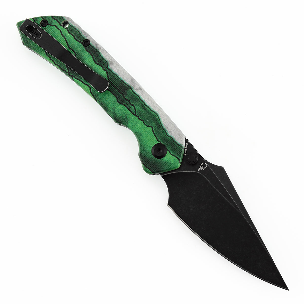 Tenable Fenrir Top Liner Lock Folding Knife| 3.4“ Blackwash D2 Blade | Jade G10 with Green Misty Mountain Inspired Pattern Handle | Sparrow Knife Design | B1034H12