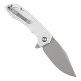 Tenable Entity - Button Lock - 3.52'' Stonewashed 14C28N - Silver Aluminum with Checkered Texture - Nalu Knives Design - B1036F3