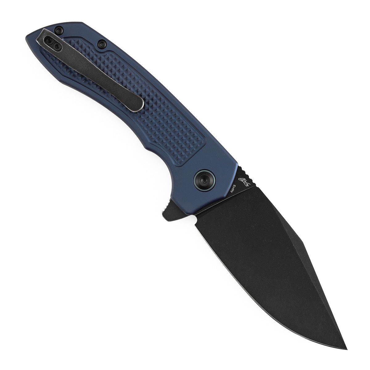 Tenable Entity - Button Lock - 3.52'' Blackwash 14C28N - Purple  Aluminum with Checkered Texture - Nalu Knives - B1036F5