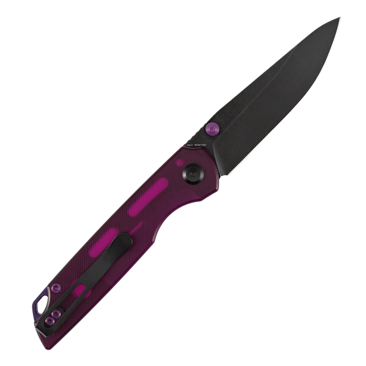 Tenable Mini Warrior Liner Lock Knife | 2.9" Blackwash Nitro-V Blade | Purple Acrylic Handle | Kim Ning Design - B2005A2