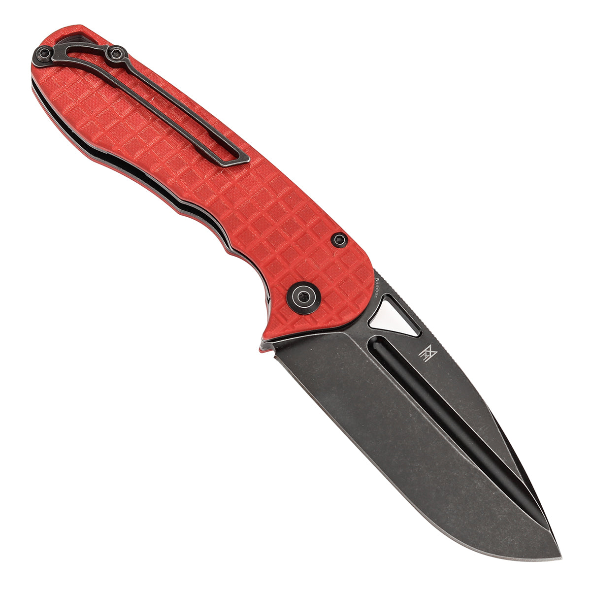 Tenable Bömbur Folding Knife Dark  Red G10 with Frag Pattern Handle (3.53'' Blackwash D2 Blade) Midgards Messer Design--T1054C2