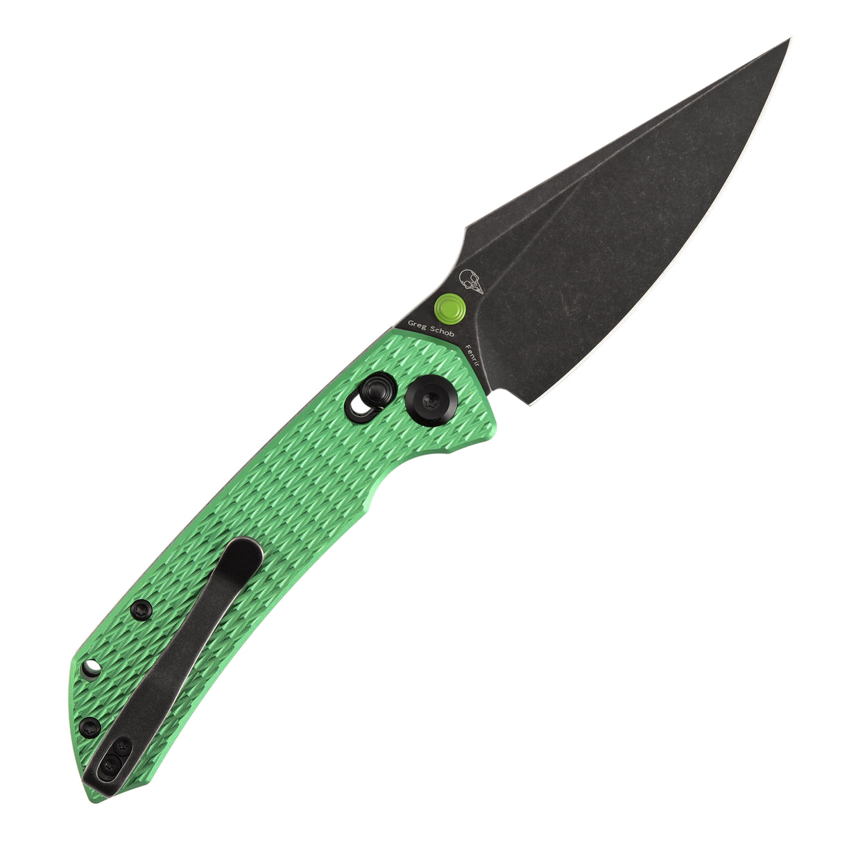 Fenrir Cross Bar Lock Folding Knife| 3.48'' Blackwash Nitro-V Blade | Green Anodized Aluminum with Diamond Patter Handle | Sparrow Knife Design| T1034V16