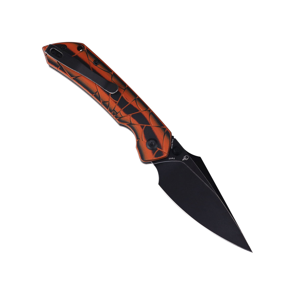 Tenable Fenrir Folding Knife | Top Liner Lock | 3.4" Blackwash Nitro-V Blade | Orange & Black G10 with 3D Spiderweb Texture Handle | Sparrow Knife Design - B1034HC5