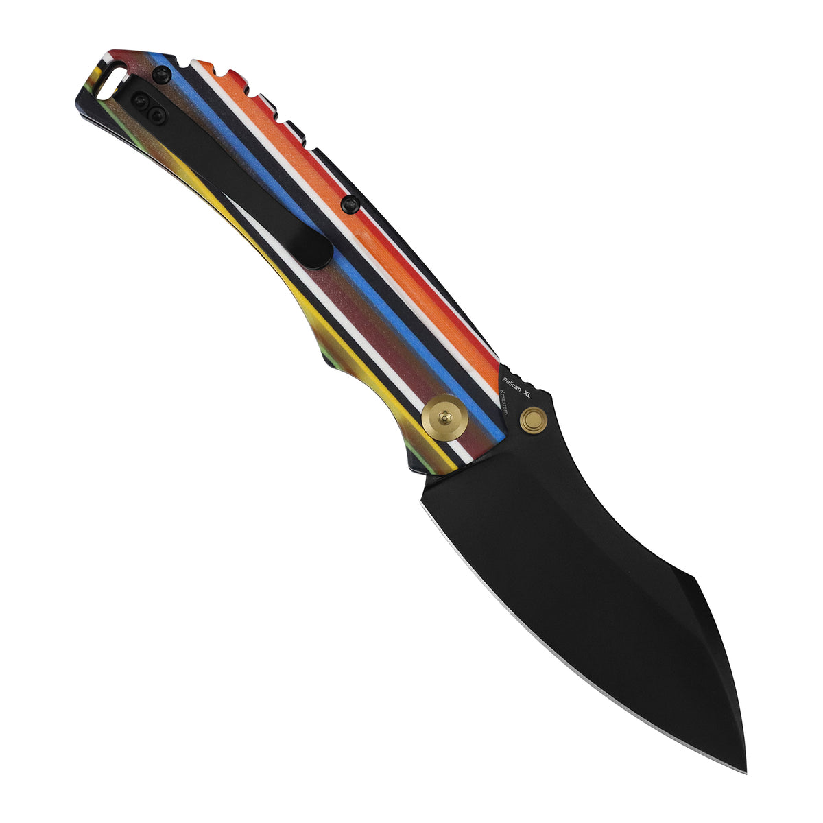 Tenable Pelican XL Folding knife | 3.5" Black TiCn Coated Nitro V Blade | Multicolor Striped G-mascus Handle | Kmaxrom Design Design - B0018A2