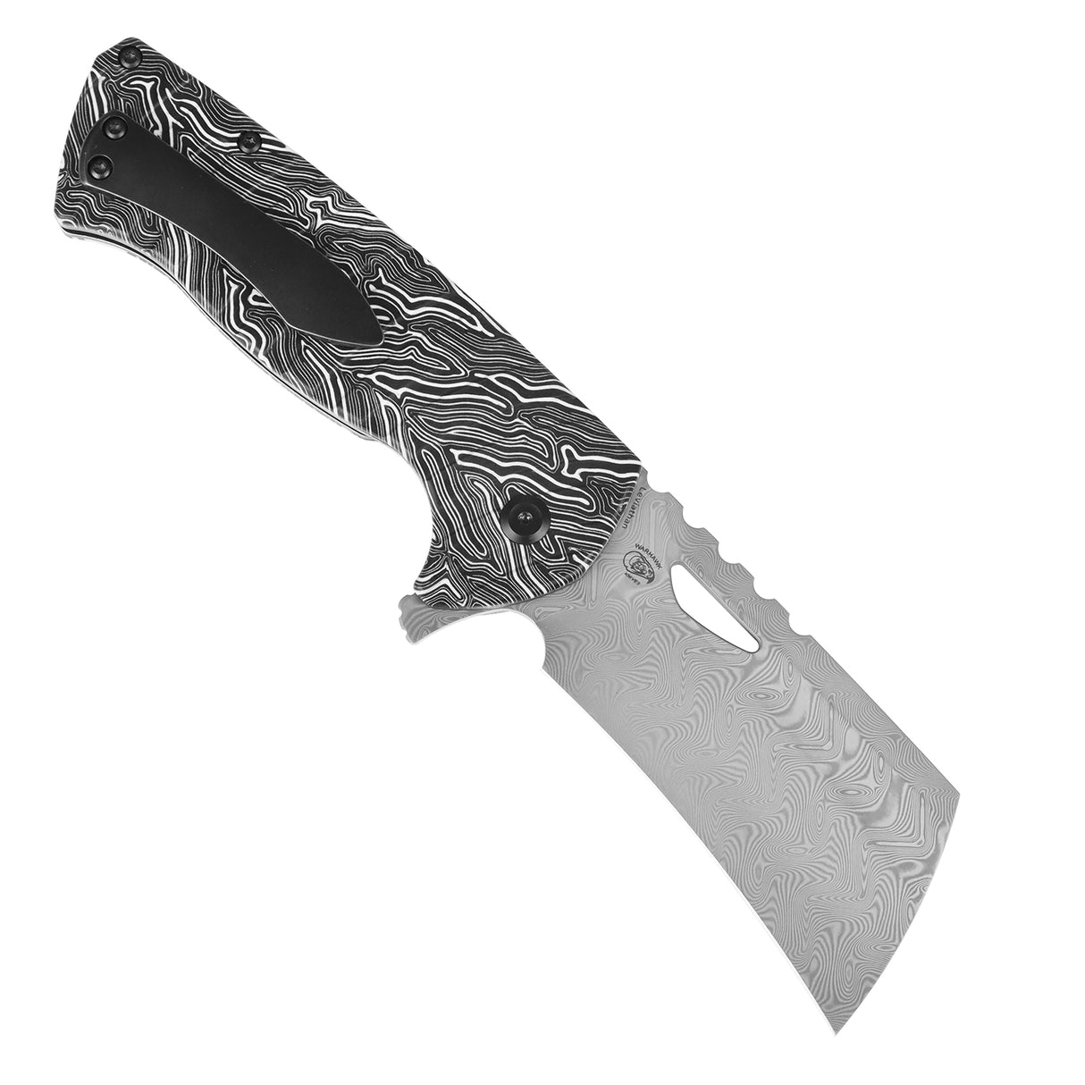 Tenable Leviathan Folding knife | 3.9" Water Ripple Damascus Blade | Black & White G-mascus Handle | Warhawk Knives Design - B1083A2