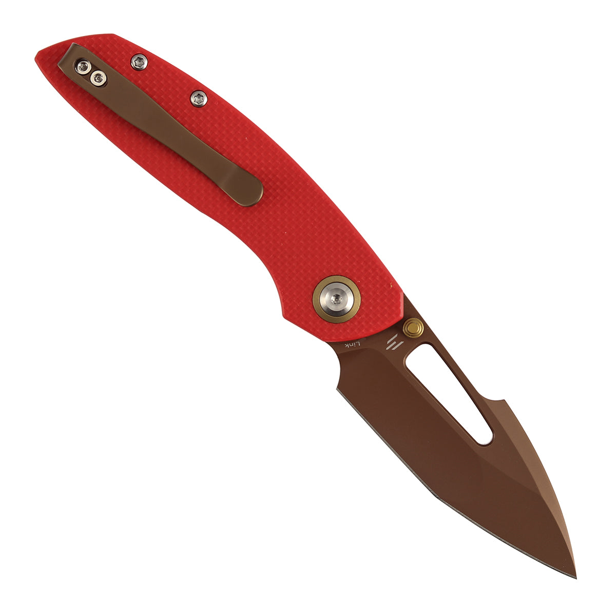 Tenable Link Folding Knife | 3.0" Rose Gold 14C28N | Coarse-textured Red G10 | Triple Stripe Knives Design | B1068A3