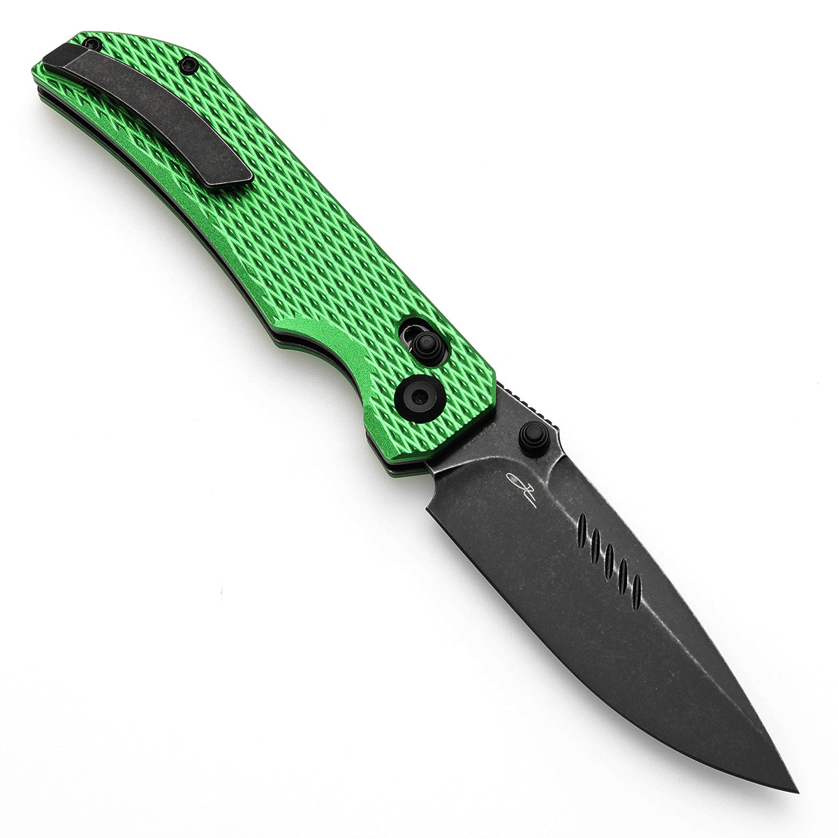Tenable Eaglestrike Cross Bar Lock Folding Knife Green Anodized Aluminum with Diamond Pattern Handle (3.73'' Blackwash Nitro-V Blade) James Lowe Design-T1095V3