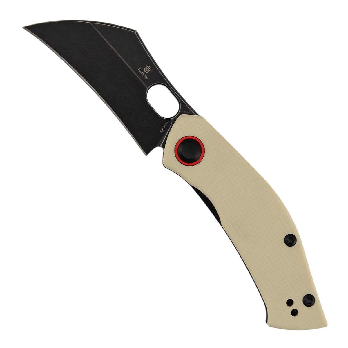 Pre-Order：Ships by Aug. 10 | Tenable Osprey Folding Knife | 2.22" Blackwash Nitro-V | Ivory White G10 Handle | Triple Stripe Knives Design - B2087A2