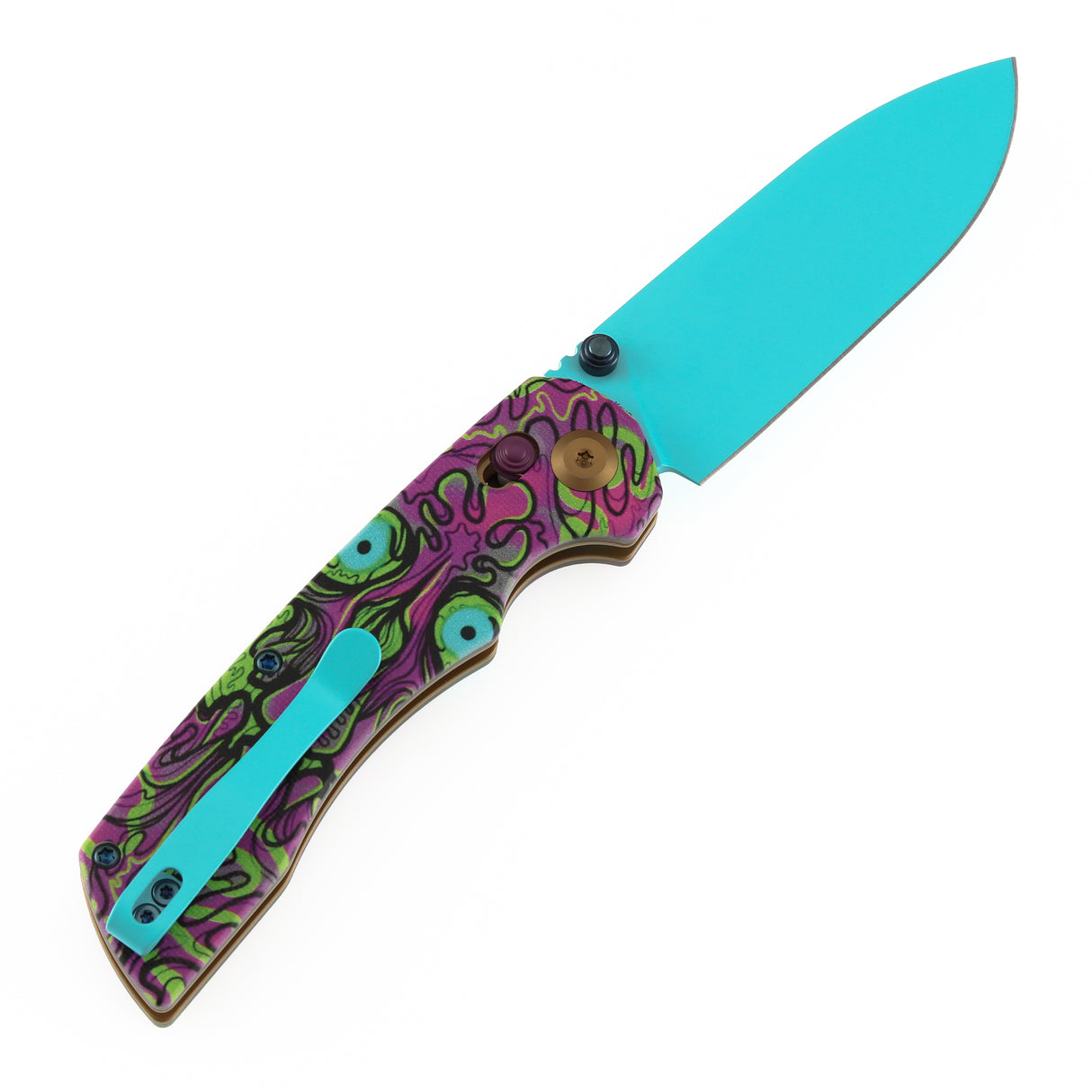 Tenable Kryo Cross Bar Lock Jade G10 with Purple Undead Print Handle | 3.58‘’ Blue Coated 14C28N Blade| Kim Ning Design - T1001V9