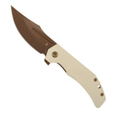 Tenable Orion Flipper Folding Knife | Ivory White G10 Handle | 3.07" Rose Gold Nitro V with CNC Milling Blade | JB Stout Design | B1089C5