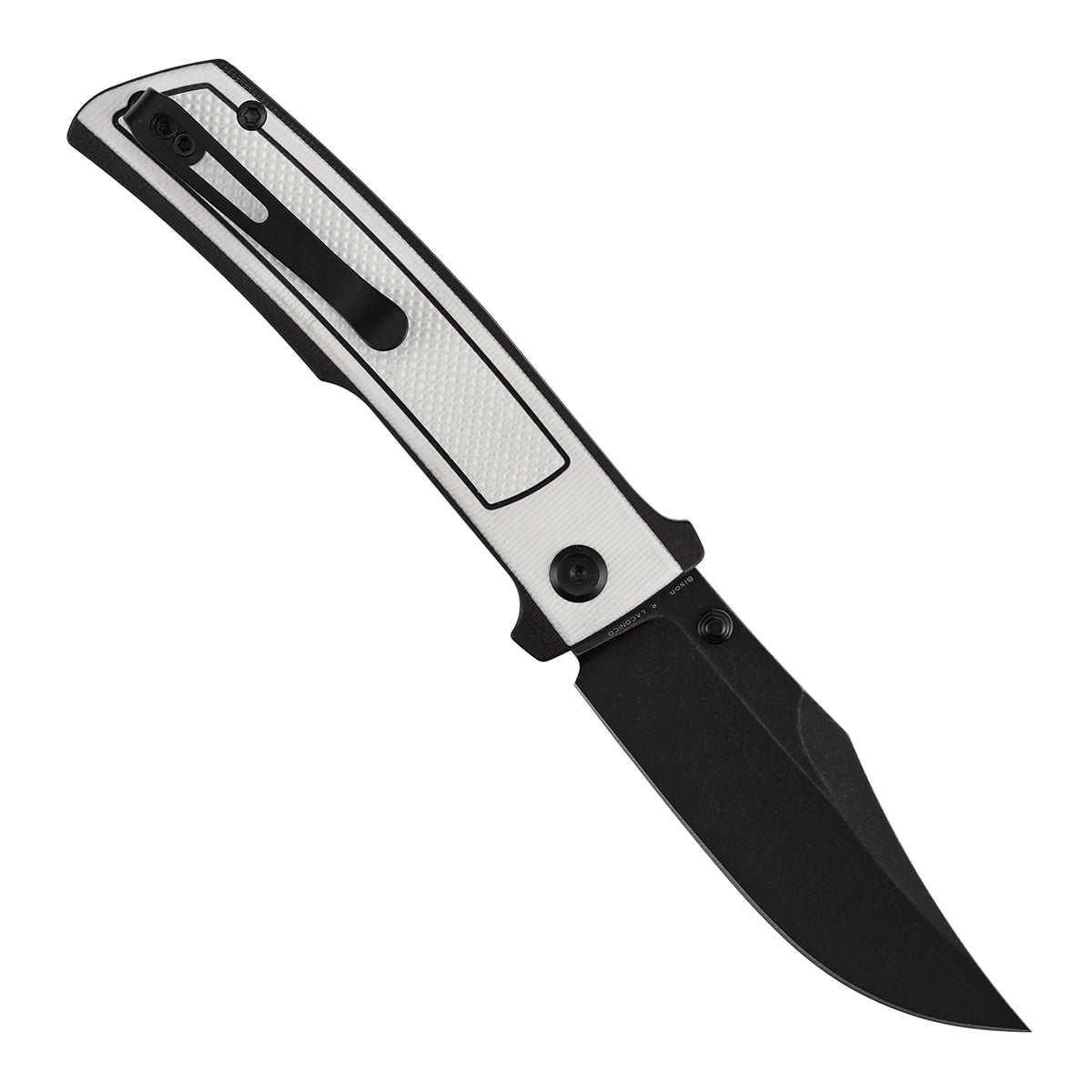 Tenable Bison Folding Knife | 3.24'' Blackwash Nitro V Blade | Black & White G10 with Frag Pattern Handle | Ray Laconico Knives Design | B2108A1
