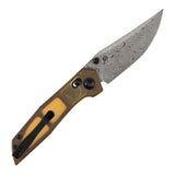Tenable Deadite Cross Bar Lock Knife | 3.52" Water Ripple Damascus Blade | Amber PEI Handle | TuffKnives Design - B1081V4