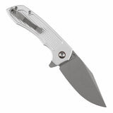 Tenable Entity - Button Lock - 3.52'' Stonewashed 14C28N - Silver Aluminum with Checkered Texture - Nalu Knives - B1036F3