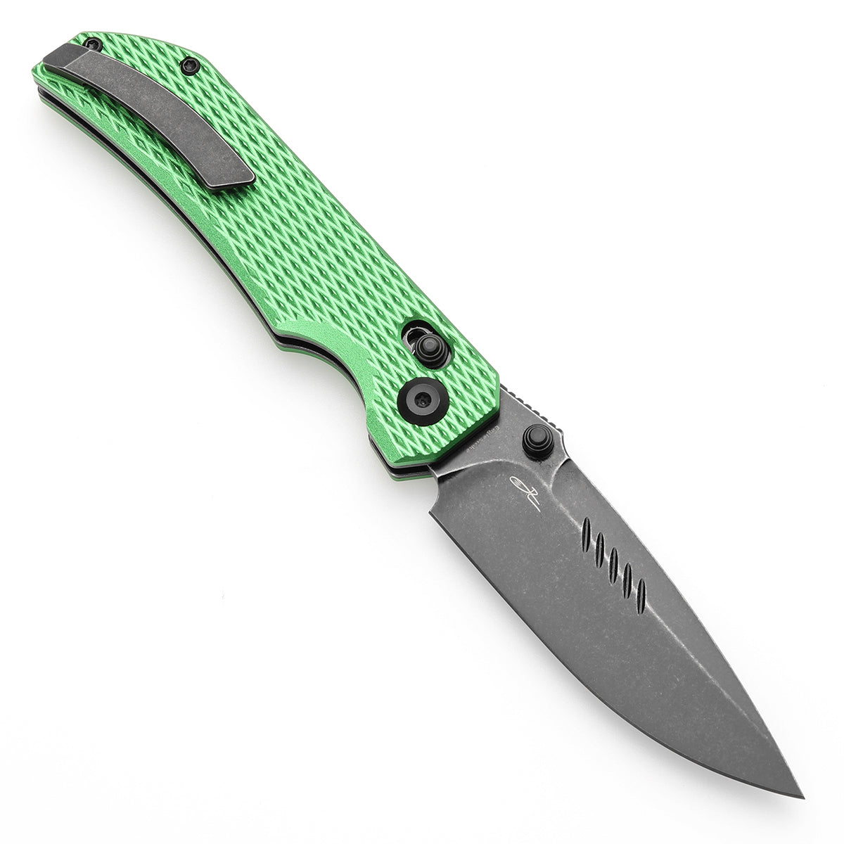 Tenable Eaglestrike Cross Bar Lock Folding Knife Green Anodized Aluminum with Diamond Pattern Handle (3.73'' Blackwash Nitro-V Blade) James Lowe Design-T1095V3