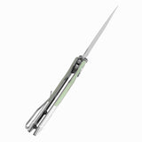 Tenable Button Lock Fenrir Folding Knife Jade G10 & Plain Aluminum Handle (3.45" Stonewashed 14C28N Blade) Sparrow Knife Design--T1034S7