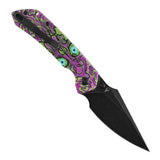 Fenrir Button Lock Knife | Jade G10 with Purple Undead Print Handle | 3.45" Blackwash 14C28N Blade| Sparrow Knife Design | T1034F7