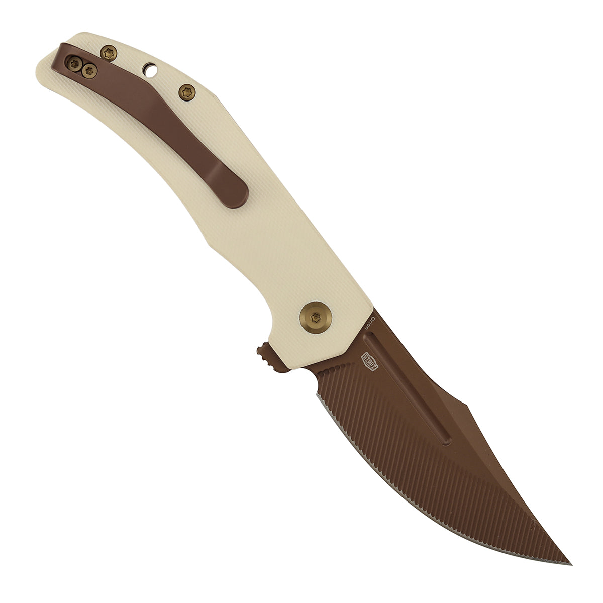 Tenable Orion Flipper Folding Knife | Ivory White G10 Handle | 3.07" Rose Gold Nitro V with CNC Milling Blade | JB Stout Design | B1089C5