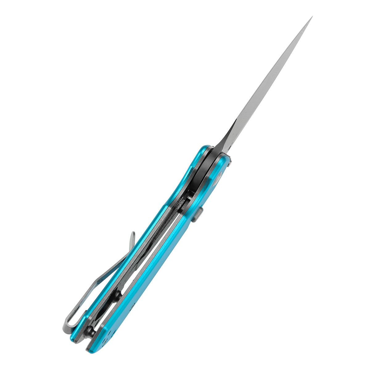 Tenable Fenrir Top Liner Lock Folding Knife|  3.4“ Damascus Blade | Blue Aluminum Handle | Sparrow Knife Design | B1034H8