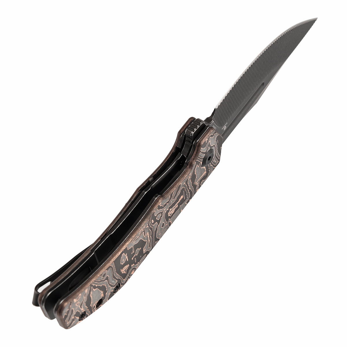 Orion Flipper Folding Knife | Copper Carbon Fiber Handle | 3.07" Blackwash Nitro V with CNC Milling Blade | JB Stout Design | B1089C3