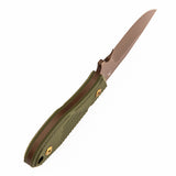 Tenable Tiny Dancer Fixed Blade Knife | 3.17" Rose Gold D2 Blade | Olive Green G10 Handle | JB Stout Design | G014A7