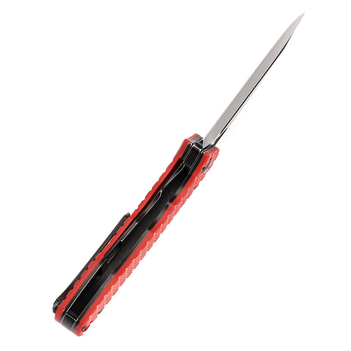 Tenable Bömbur Folding Knife Dark  Red G10 with Frag Pattern Handle (3.53'' Blackwash D2 Blade) Midgards Messer Design--T1054C2