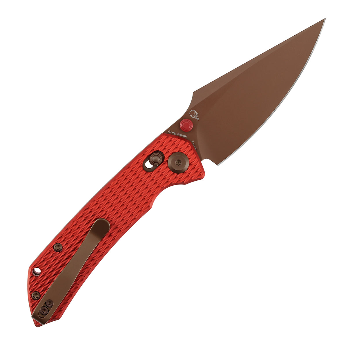 Tenable Fenrir Cross Bar Lock Folding Knife| 3.48'' Rose Gold Nitro V Blade | Red Anodized Aluminum with Diamond Pattern Handle | Sparrow Knife Design| T1034V17
