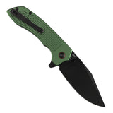Christmas | Tenable Entity - Button Lock - 3.52'' Blackwash 14C28N - Dark Green Aluminum with Checkered Texture - Nalu Knives - B1036F2