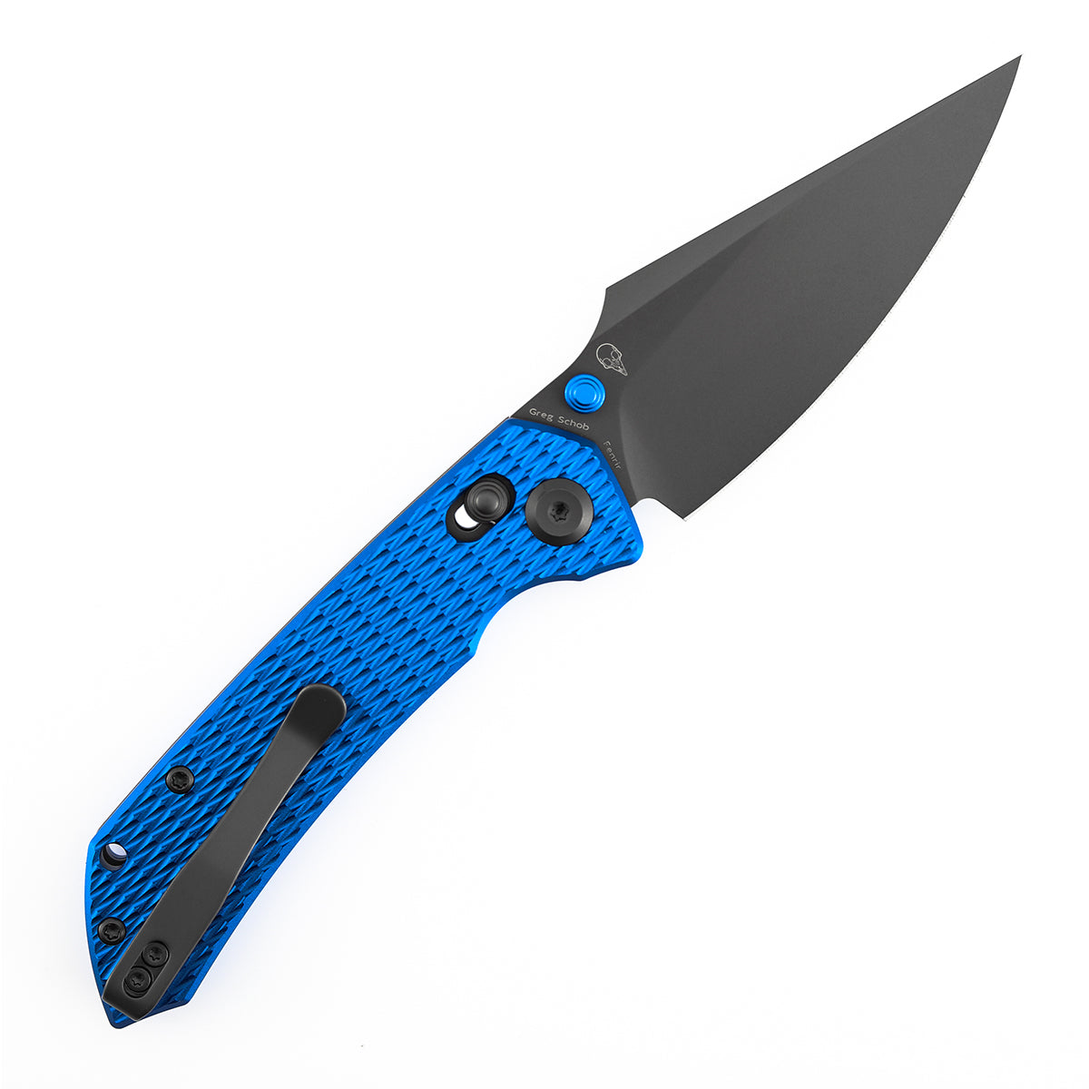 Tenable Fenrir Cross Bar Lock Folding Knife| 3.48'' Gray TiCn Coated Nitro V Blade | Blue Anodized Aluminum with Diamond Pattern Handle | Sparrow Knife Design| T1034V15