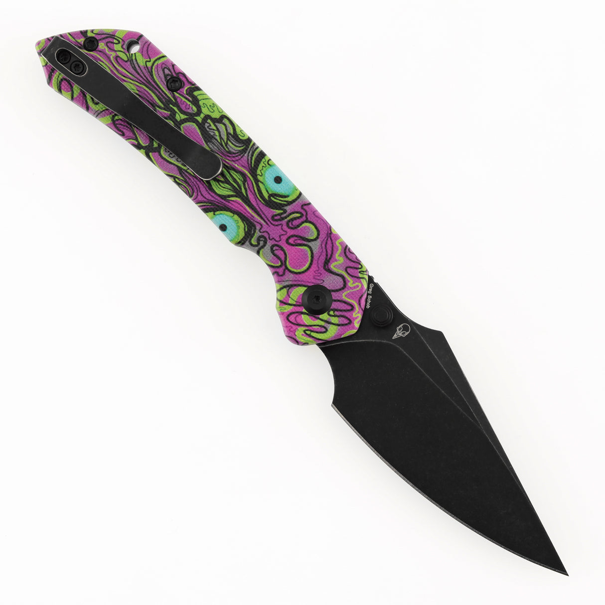 Tenable Fenrir Top Liner Lock Folding Knife| 3.4“ Blackwash Nitro-V Blade | Jade G10 with Purple Undead Print Handle | Sparrow Knife Design | B1034H17