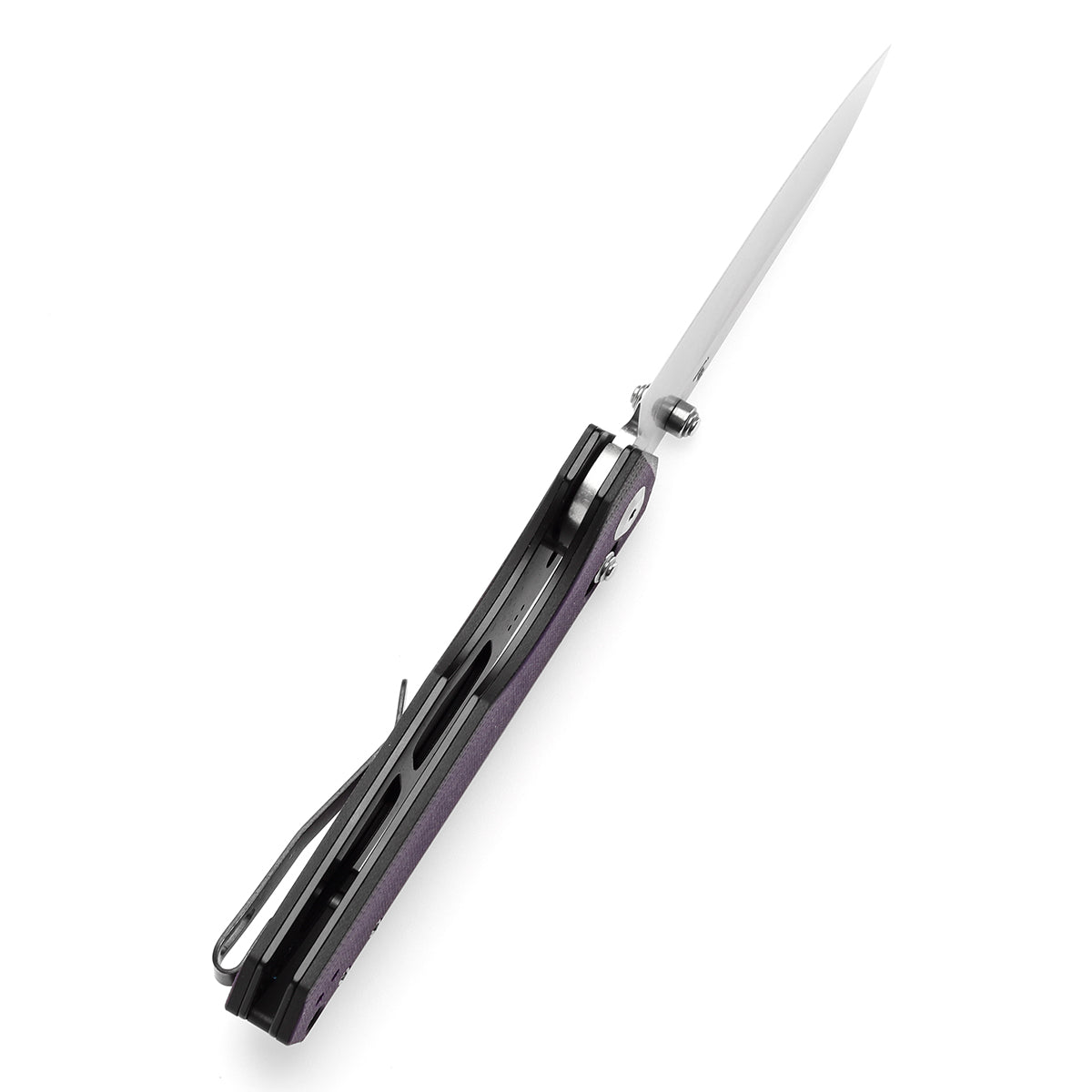 Tenable Beaver Cross Bar Lock Folding Knife Purple and Black G10 Handle (3.44'' Stonewashed Nitro-V Blade) Kim Ning Design-T1105V1