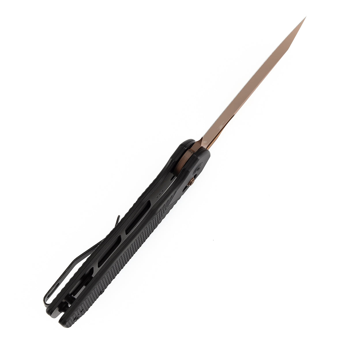 Tenable Shard | Cross Bar Lock Folding Knife | 3.47'' Rose Gold 14C28N Blade | Black Aluminum Handle | Kim Ning Design | T1006V10