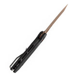 Tenable Shard | Cross Bar Lock Folding Knife | 3.47'' Rose Gold 14C28N Blade | Black Aluminum Handle | Kim Ning Design | T1006V10