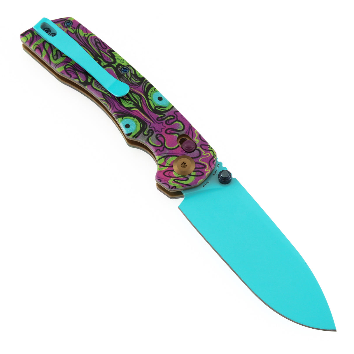 Tenable Kryo Cross Bar Lock Jade G10 with Purple Undead Print Handle | 3.58‘’ Blue Coated 14C28N Blade| Kim Ning Design - T1001V9