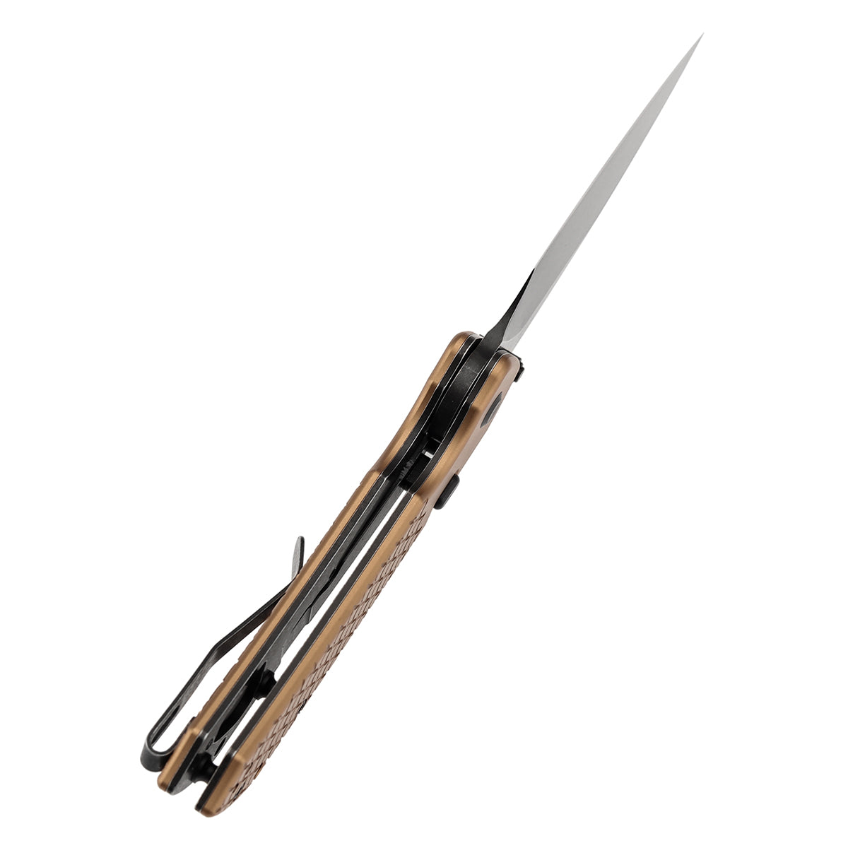 Tenable Fenrir Top Liner Lock Folding Knife|  3.4“ Blackwashed Nitro-V Blade | Bronze Aluminum Handle | Sparrow Knife Design | B1034H11