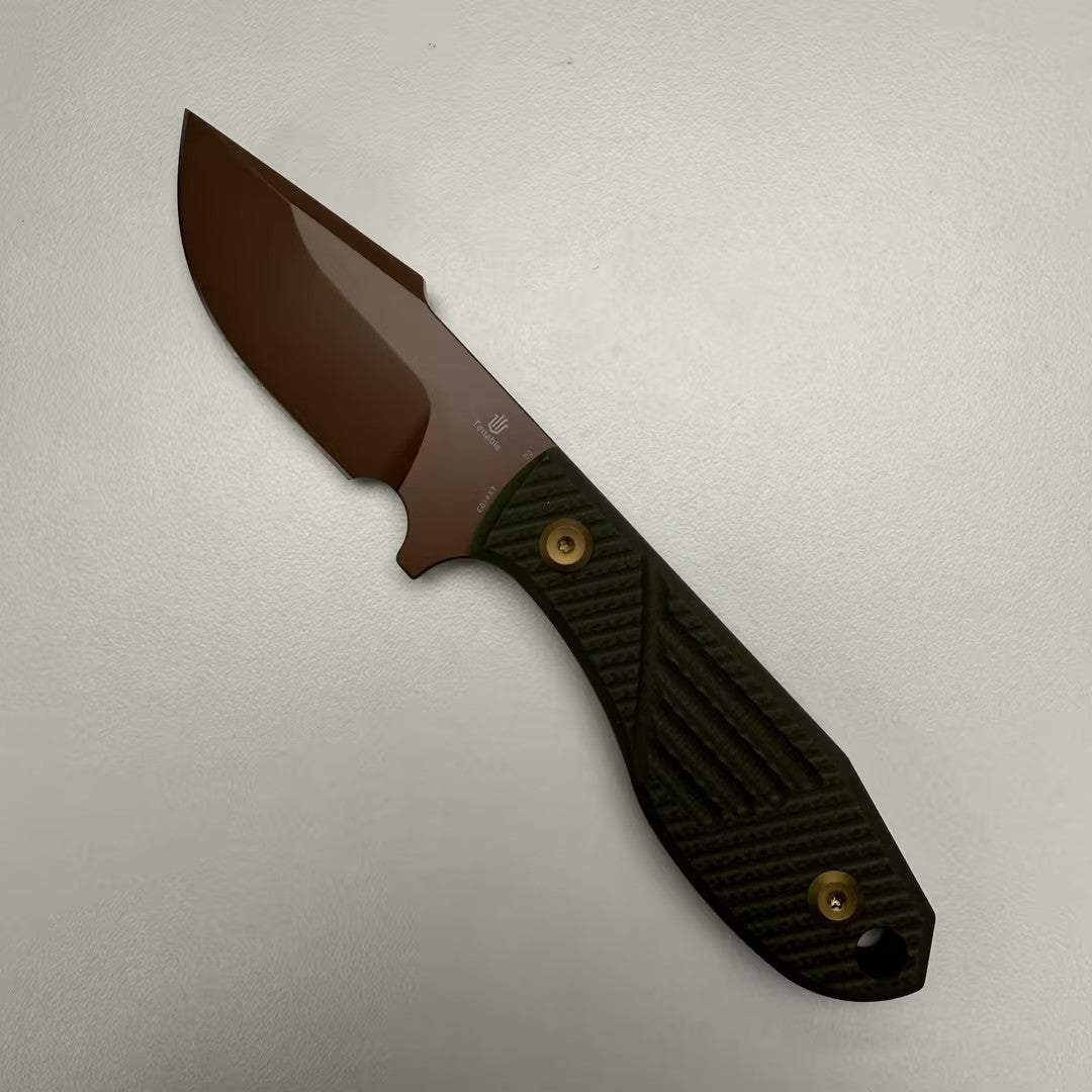 Tenable Tiny Dancer Fixed Blade Knife | 3.17" Rose Gold D2 Blade | Olive Green G10 Handle | JB Stout Design | G014A7