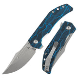 Tenable Orion Flipper Folding Knife | Blue Topo G-mascus Handle | Stonewashed 14C28N | JB Stout Design | B1089A1
