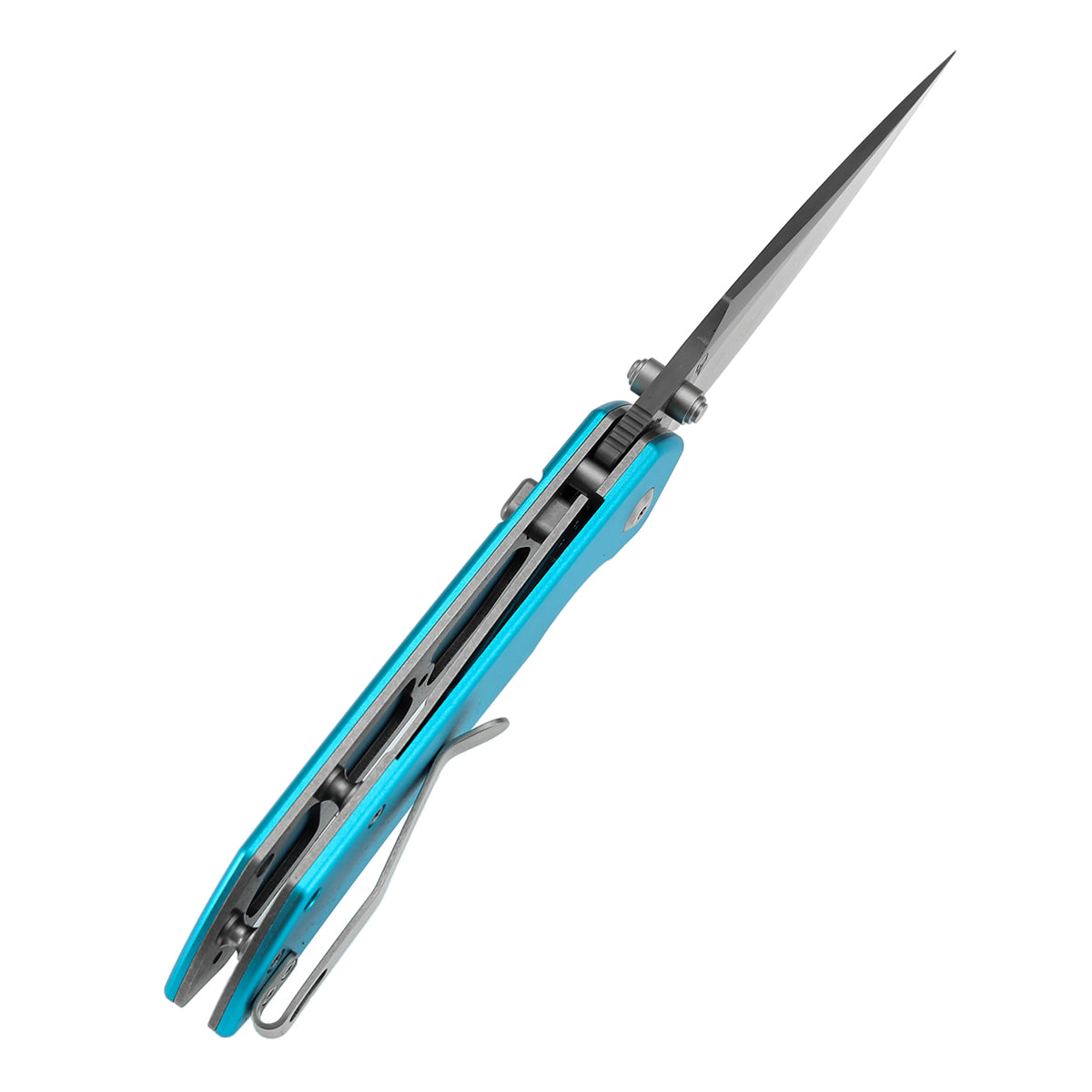 Tenable Fenrir Top Liner Lock Folding Knife|  3.4“ Damascus Blade | Blue Aluminum Handle | Sparrow Knife Design | B1034H8