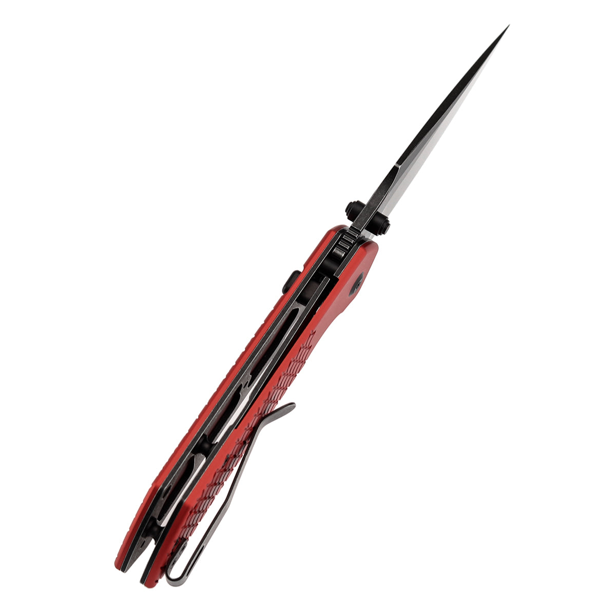 Tenable Fenrir | Top Liner Lock Folding Knife | 3.4“ Blackwashed Nitro-V Blade | Red Anodized Aluminum with Fishscale Texture Handle | Sparrow Knife Design | B1034H10