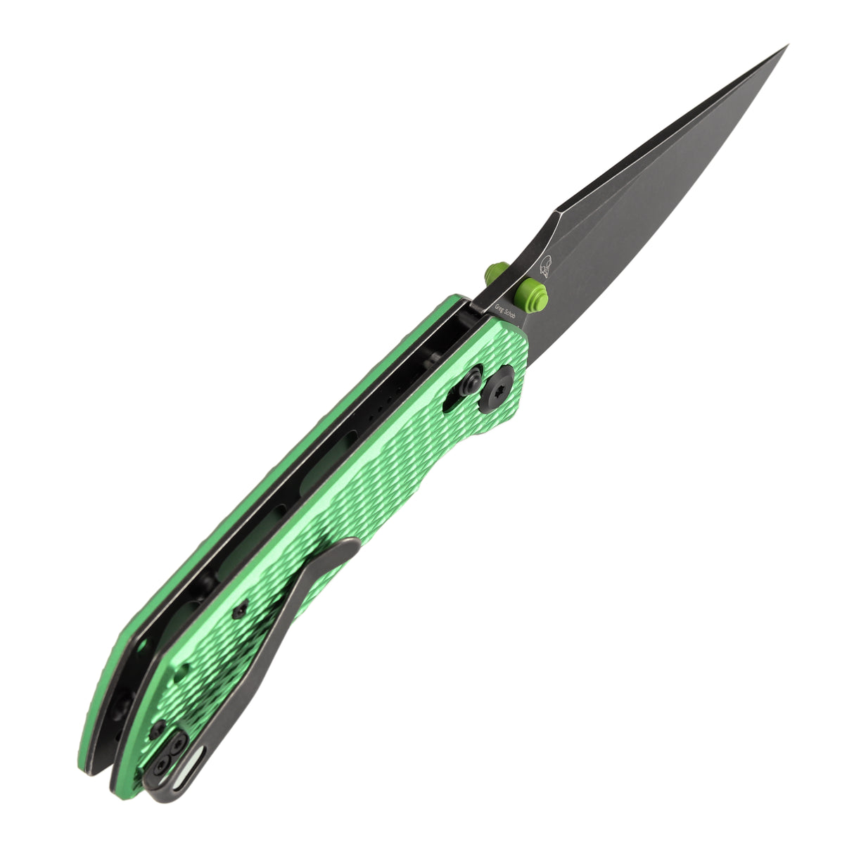 Fenrir Cross Bar Lock Folding Knife| 3.48'' Blackwash Nitro-V Blade | Green Anodized Aluminum with Diamond Patter Handle | Sparrow Knife Design| T1034V16
