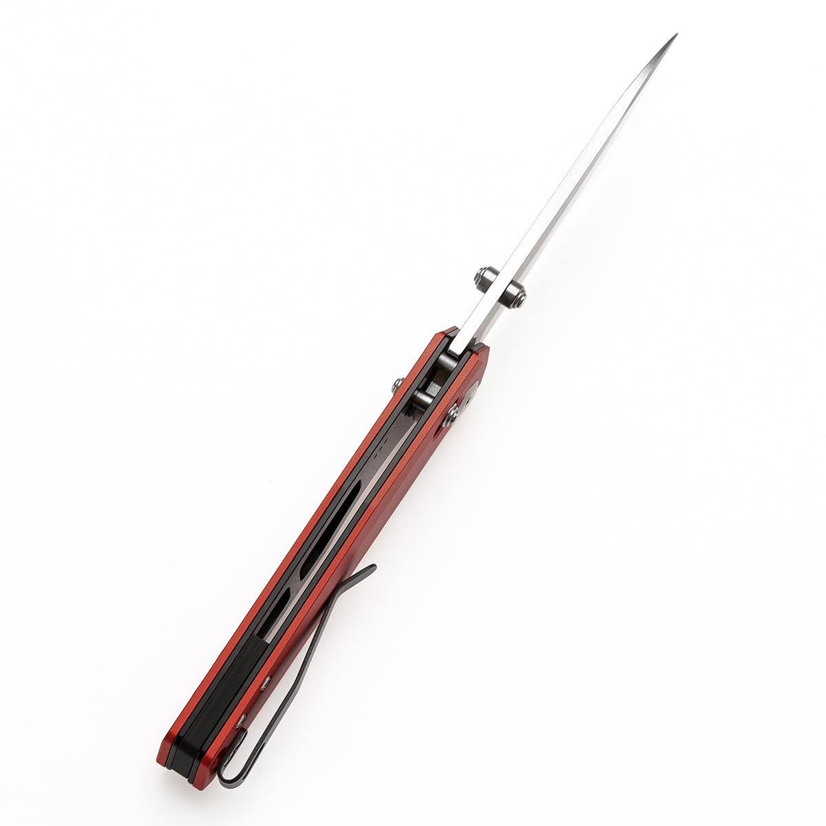 Tenable Beaver Cross Bar Lock Folding Knife Dark Red Anodized Aluminum Handle (3.44'' Stonewashed Nitro-V Blade) Kim Ning Design-T1105V3