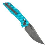 Tenable Deadite Cross Bar Lock Knife | 3.52" Water Ripple Damascus Blade | Light Blue Anodized Aluminum Handle | TuffKnives Design - B1081V1