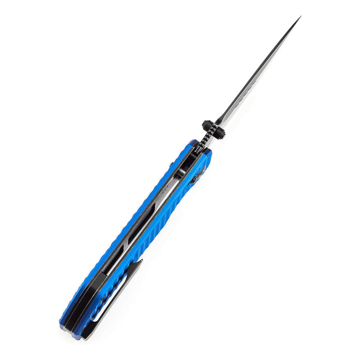 Tenable Eaglestrike | Cross Bar Lock | 3.73'' Black Stonewashed Nitro V Blade | Blue Anodized Aluminum with Diamond Pattern Handle | James Lowe Design-B1095V6