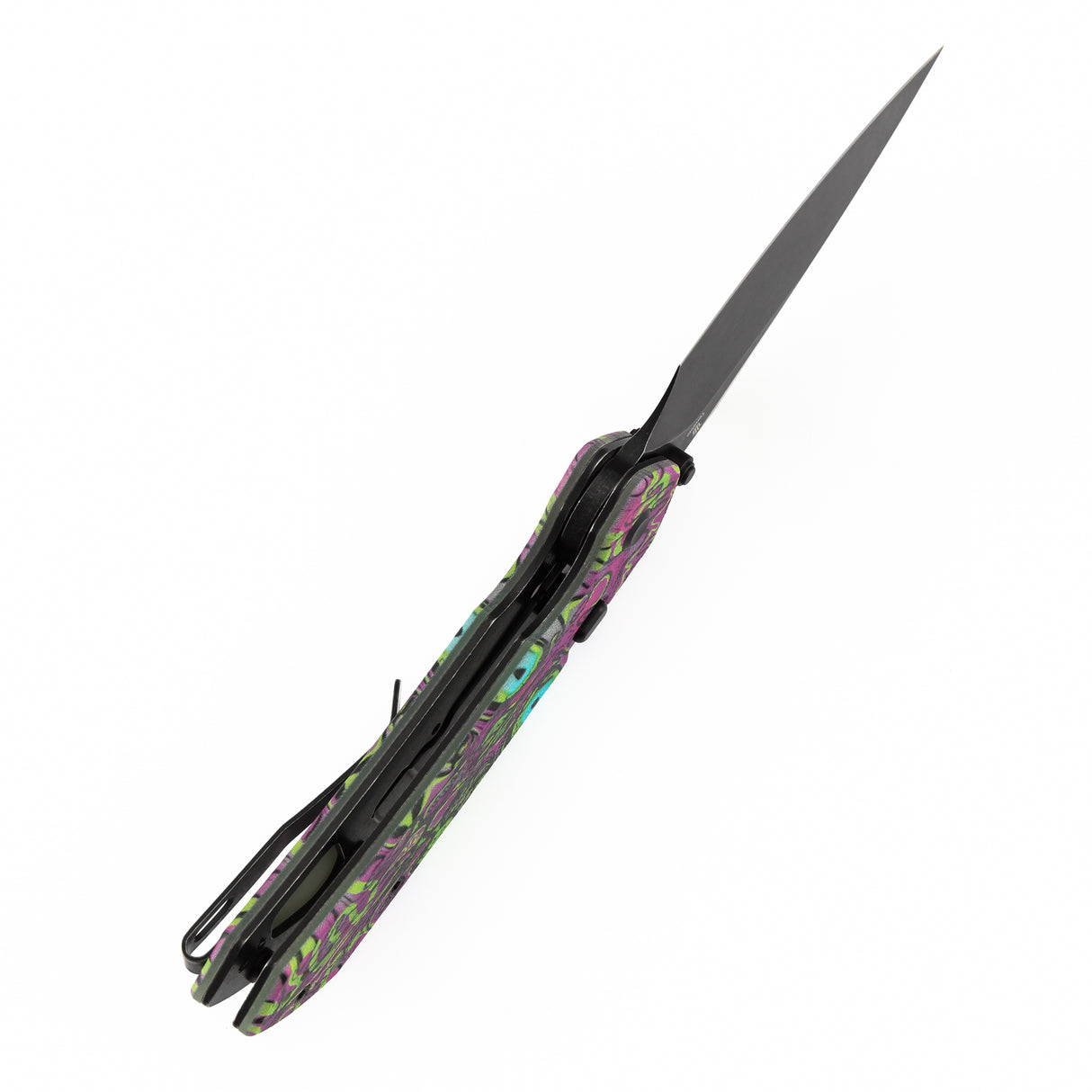 Tenable Fenrir Top Liner Lock Folding Knife| 3.4“ Blackwash Nitro-V Blade | Jade G10 with Purple Undead Print Handle | Sparrow Knife Design | B1034H17