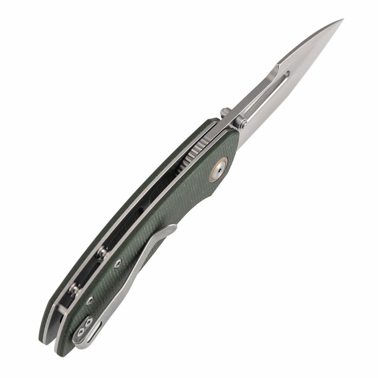 Tenable Link Folding Knife | 3.0" Stonewashed 14C28N Blade | Green Micarta Handle| Triple Stripe Knives Design | B1068A5